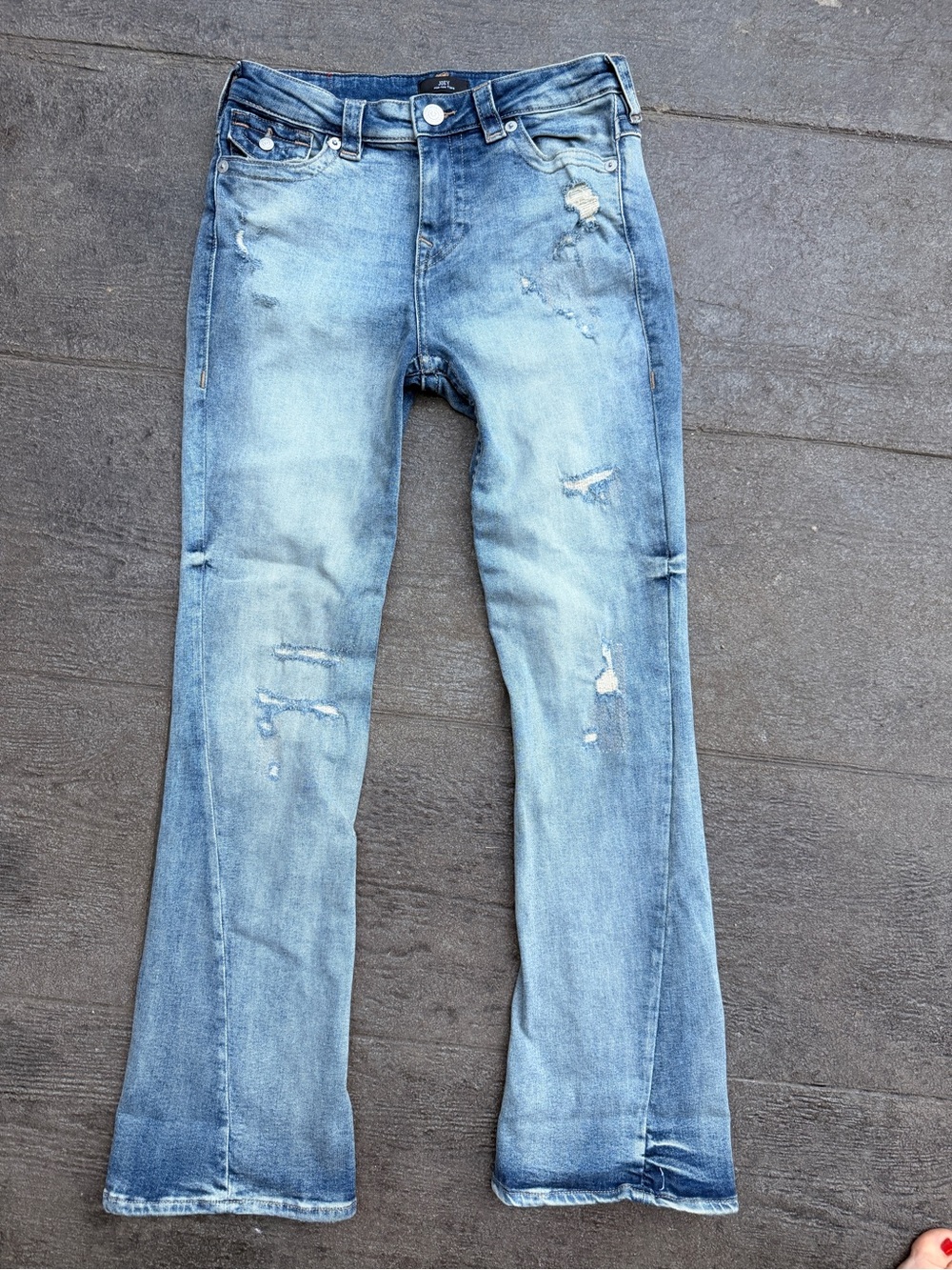 True Religion Joey Blue Twisted Seam Flare Distressed Denim w29